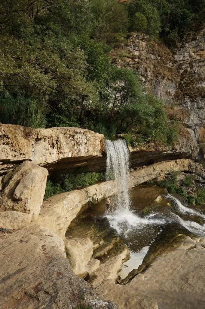 A waterfall between rocks