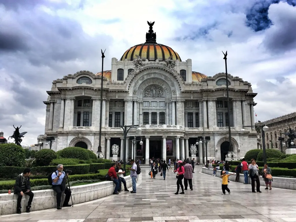 The facade of the Palace of Fine Arts in Mexico City 