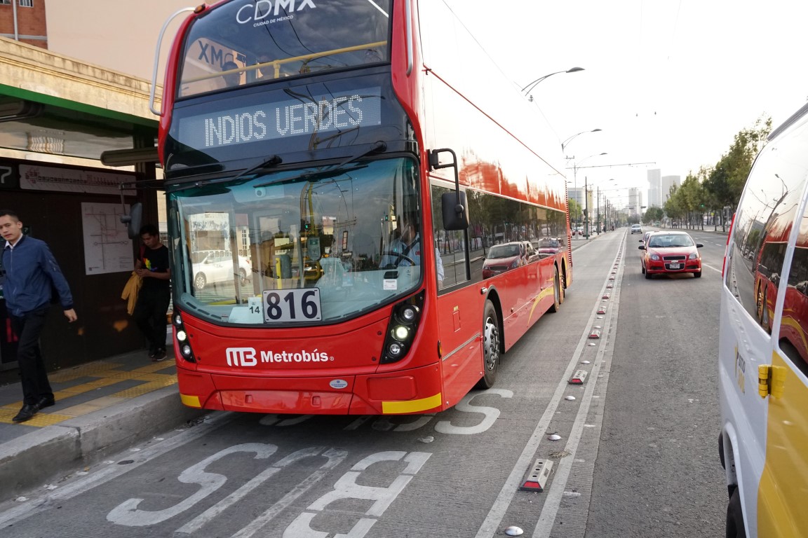 A red bus in Mexico City 