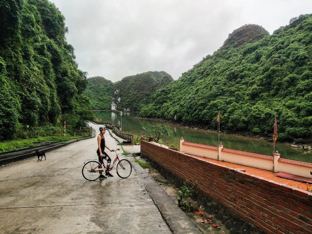 A woman with a bicycle  