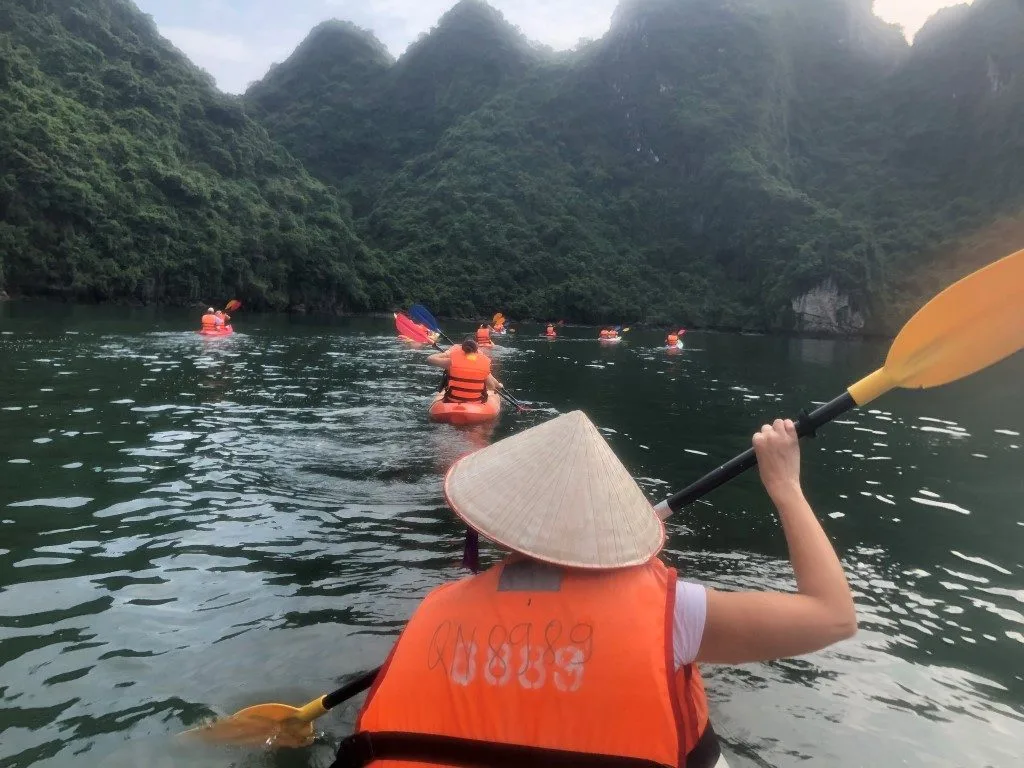 People kayaking in Halong Bay