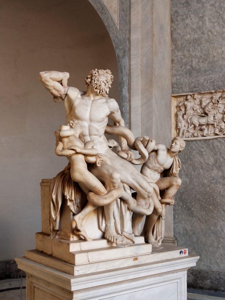 A sculpture of Laocoön and His Sons inside the Vatican Museum
