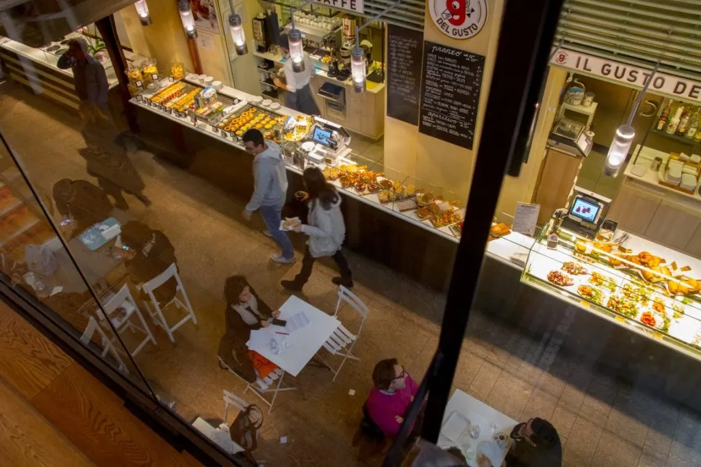 An image of Mercato di Mezzo seen from an upper level