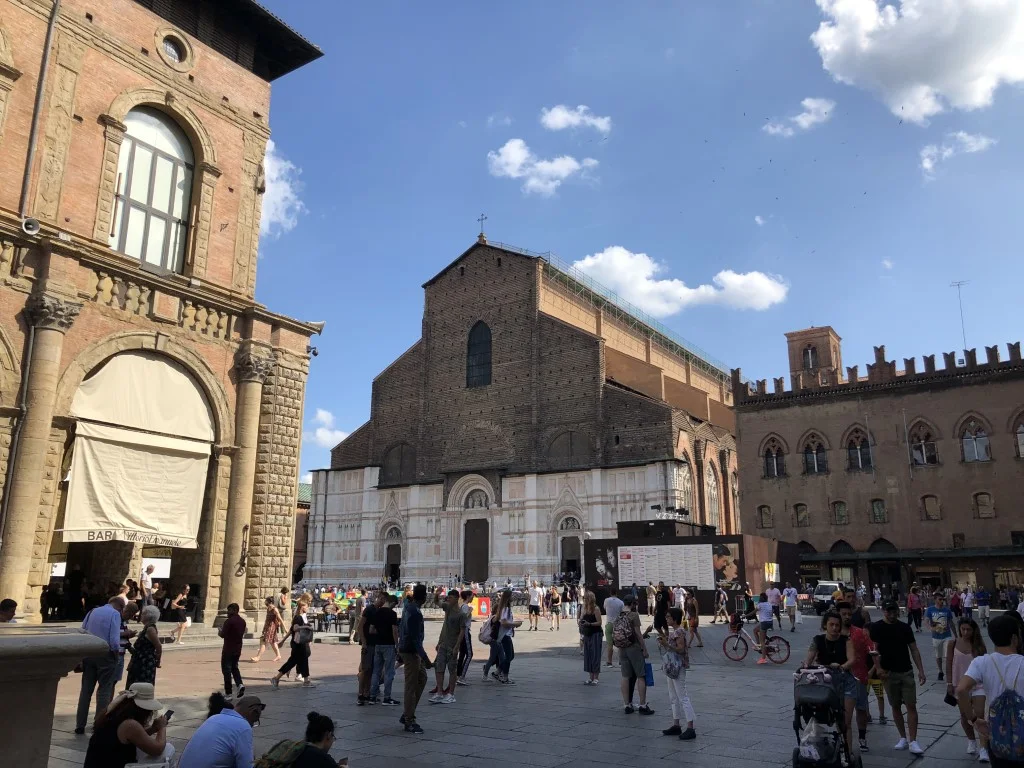 Piazza Maggiore in Bologna, with the Basilica di San Petronino in the center