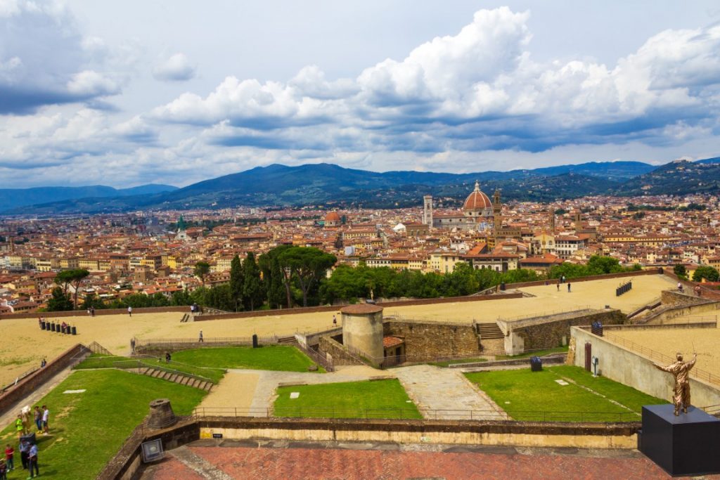 The Florence Skyline in the background, and the esplanade of Forte di Belvedere in the foreground. Image inserted in a post about the best views of Florence