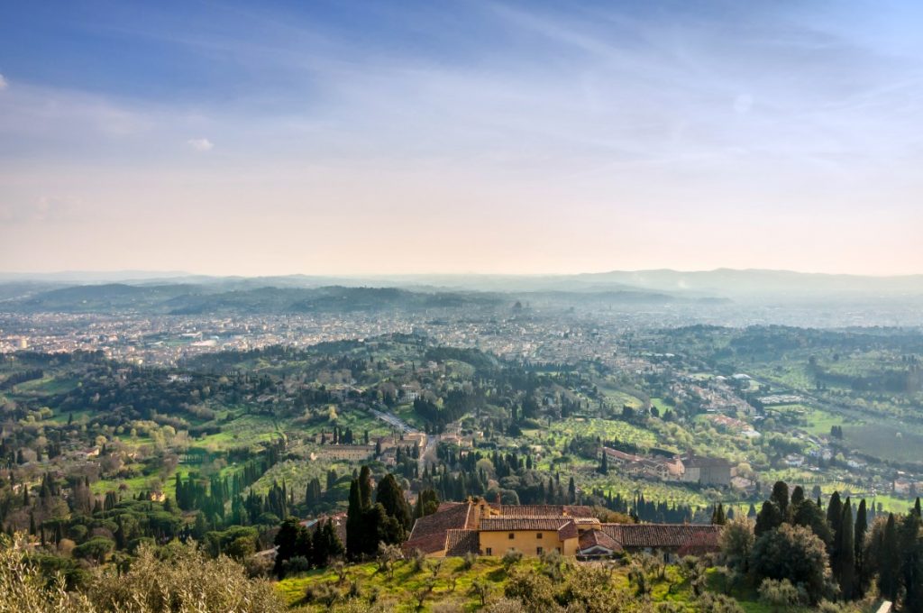 The city of Florence completely surrounded by the countryside, seen from Fiesole, one of the best views of Florence