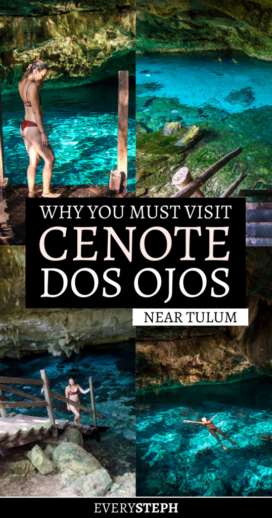 A pinterest post with images of Cenote Dos Ojos