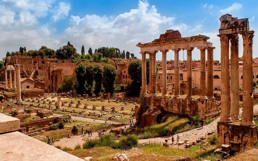 The ancient ruins of the Roman Forum in Rome, Italy