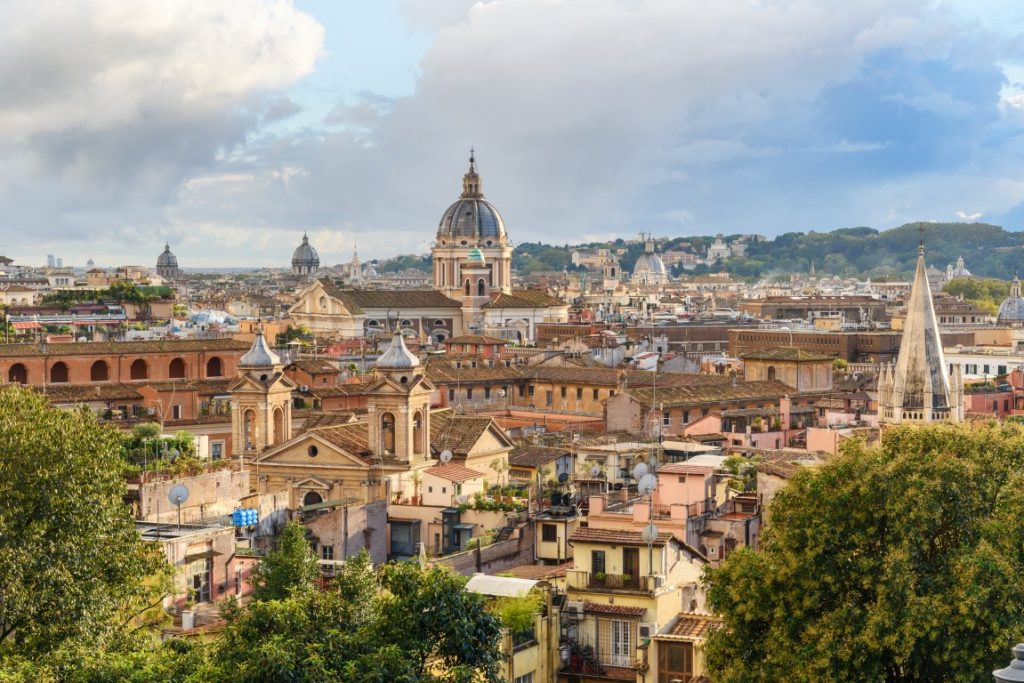 Roman buildings seen from Terrazza Viale del Belvedere, which offers one of the best views in Rome 