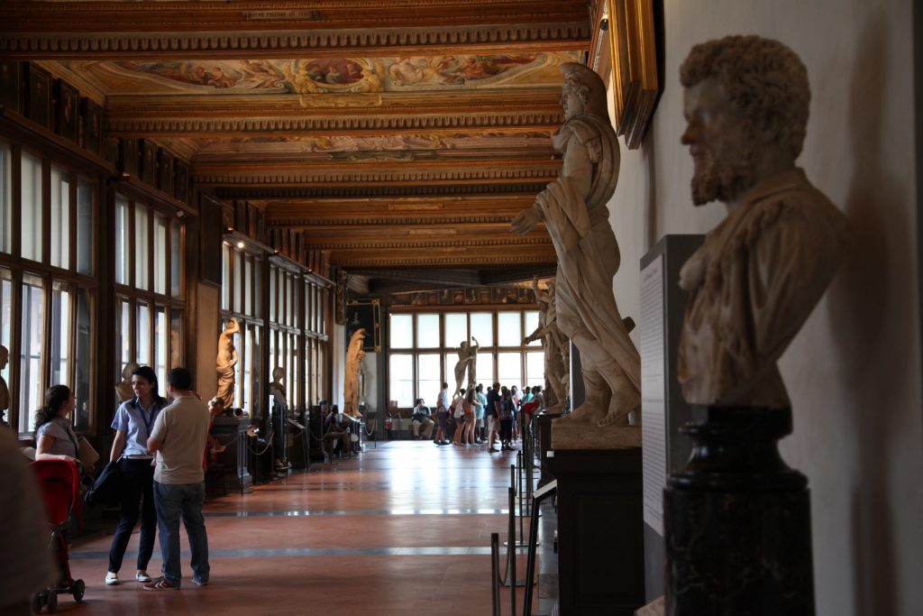 A gallery with sculptures in Uffizi Gallery, Florence