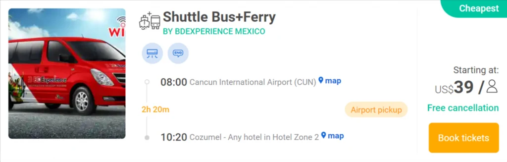 Shuttle Bus + Ferry combo ticket to get from Cancun to Cozumel 