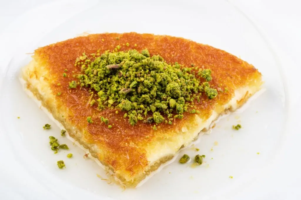 Photo of Knafeh, a dish originally from Palestine that's become one of the most famous Emirati dishes.