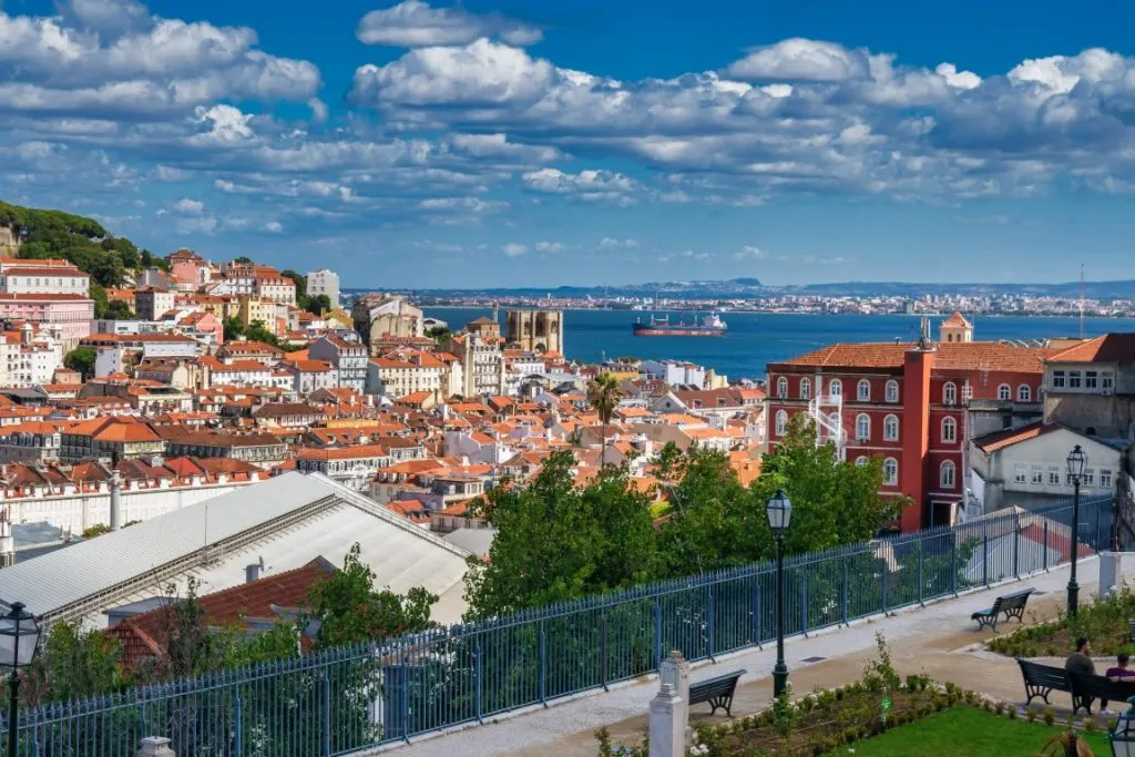 the city of Lisbon and the river seen from the Miradouro de São Pedro de Alcântara