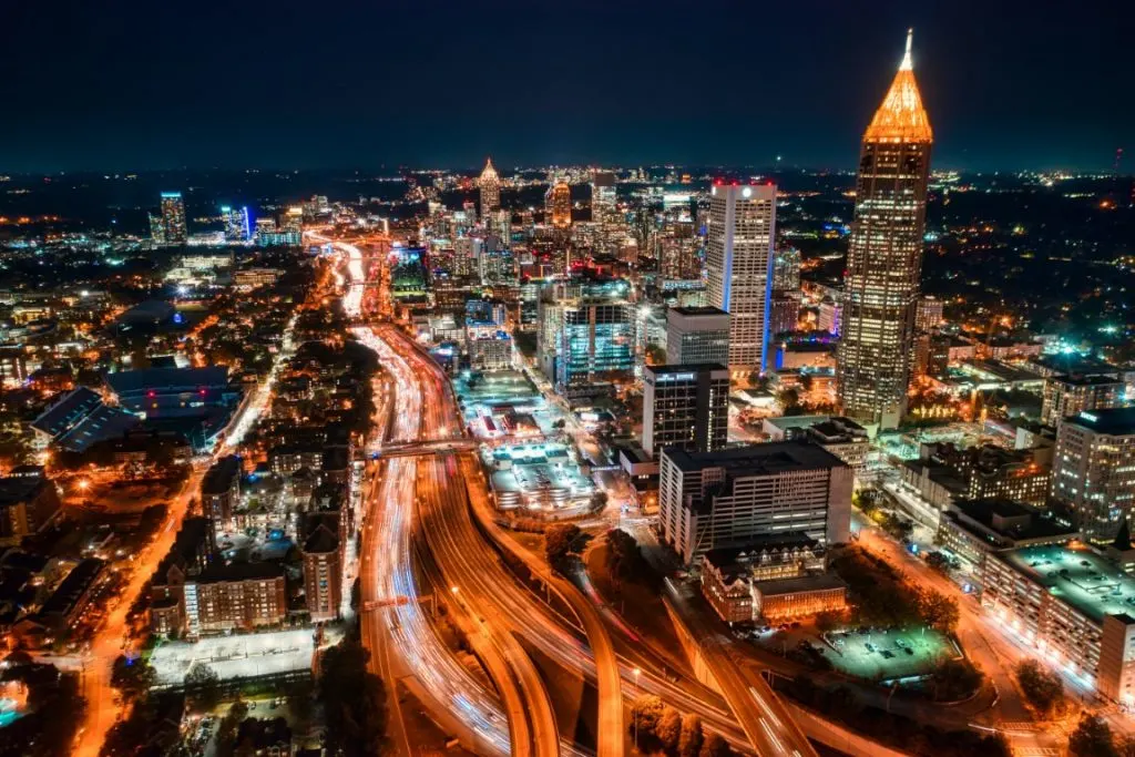 the city of Georgia at night seen from above 