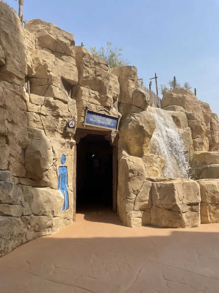 Entrance to the changing rooms of Wild Wadi Waterpark inside a rock