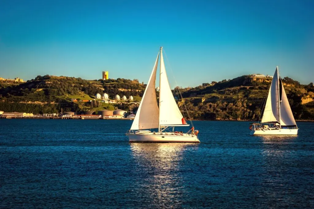 Two sailboats in the river