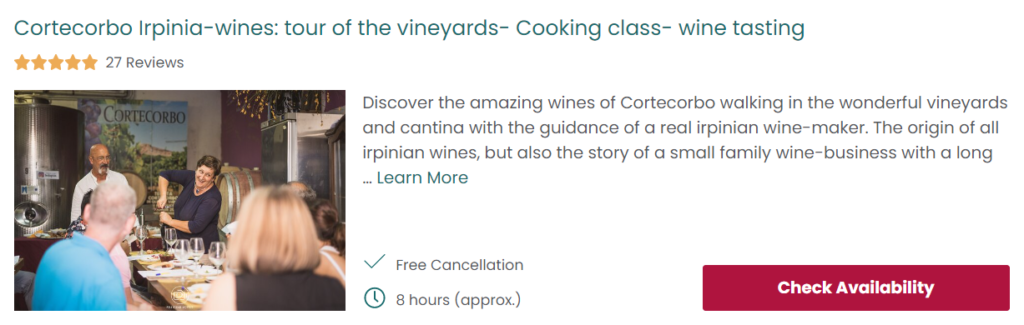 Cortecorbo Irpina wines: tour of the vineyards - Cooking Class - Wine Tasting 