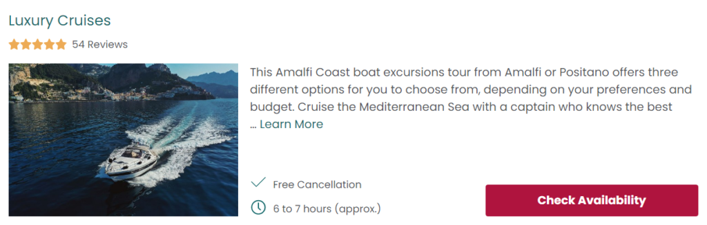 Luxury Cruises, one of the best Amalfi Coast boat tours