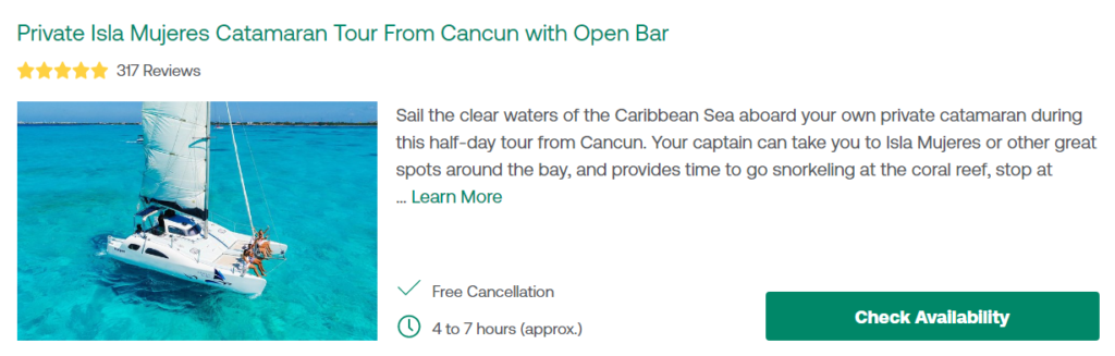 Private Isla Mujeres Catamaran Tour from Cancun with Open Bar 