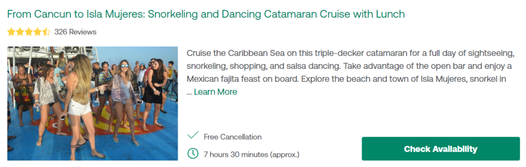 From Cancun to Isla Mujeres: Snorkeling and Dancing Catamaran Cruise with Lunch