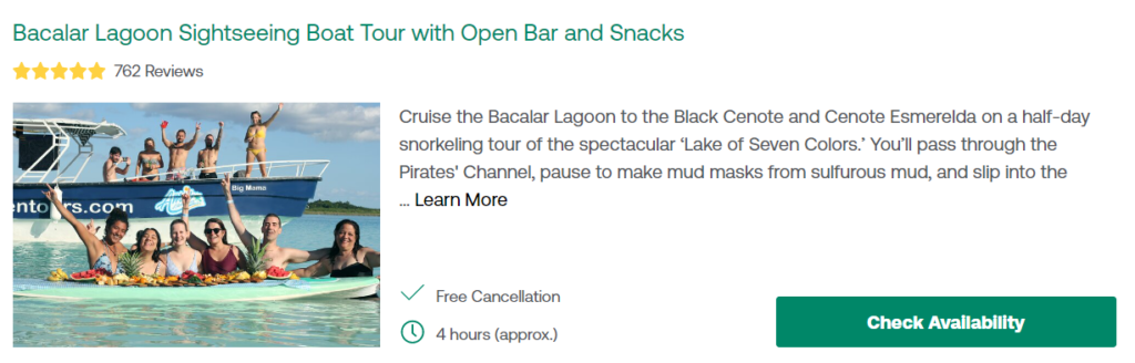 Bacalar Lagoon Sightseeing Boat Tour with Open Bar and Snacks