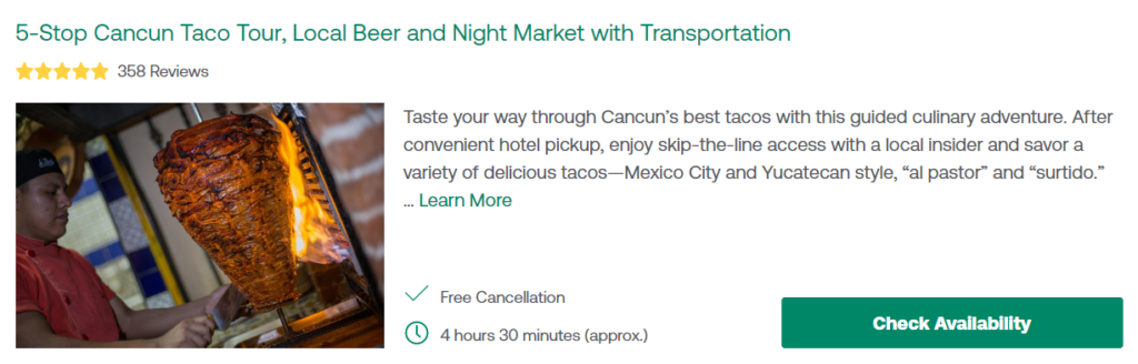 5-Stop Cancun Taco Tour, Local Beer and Night Market with Transportation