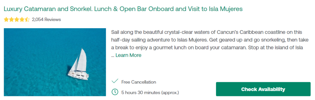 Luxury Catamaran and Snorkel. Lunch & Open Bar Onboard and Visit to Isla Mujeres