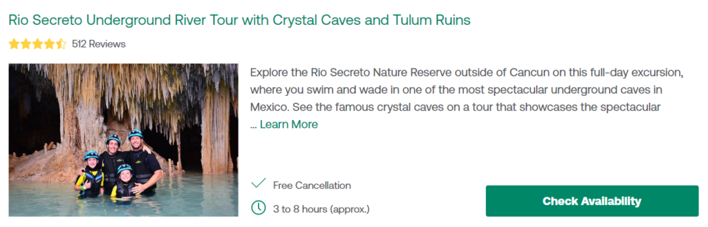 Rio Secreto Underground River Tour with Crystal Caves and Tulum Ruins