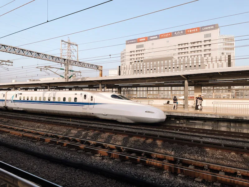 A bullet train in Japan, entering a station