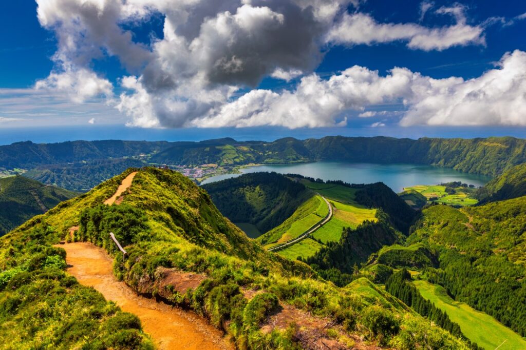 Image of Sao Miguel, an island in the Azores, seen from Grota do Inferno viewpoint. 