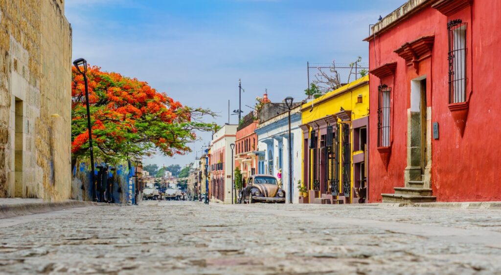 View on colonial buidlings in old town of Oaxaca 