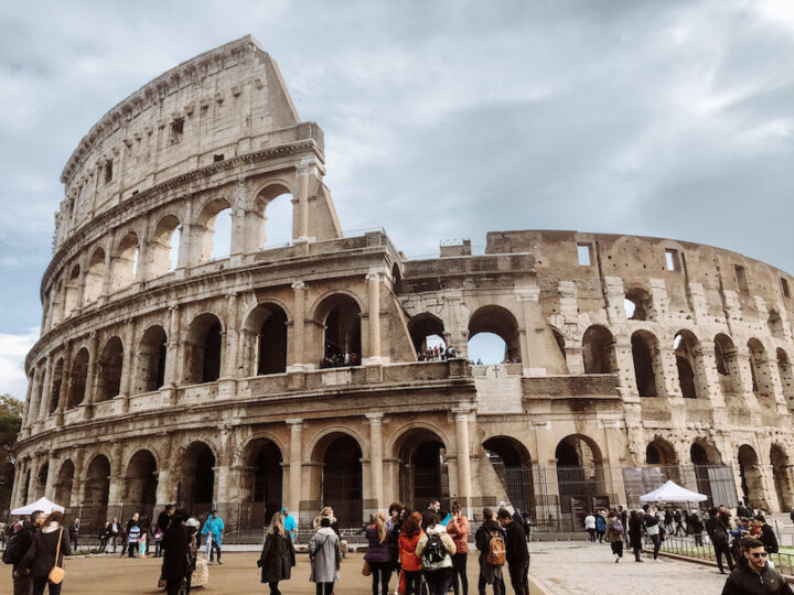 View of the exterior of the Colosseum during a Colosseum tour in Rome.