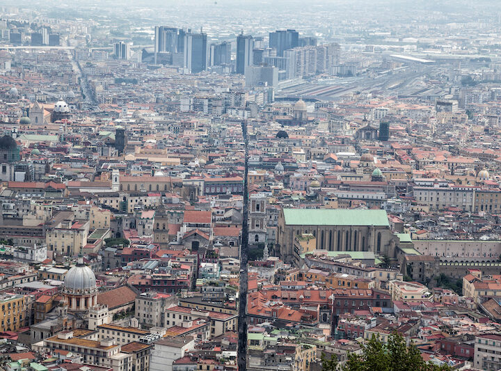 Image of Spaccanapoli, Naples' most famous street, taken from the top of a hill.