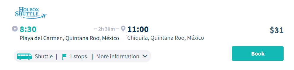 Playa del Carmen to Chiquila by Shared Shuttle 