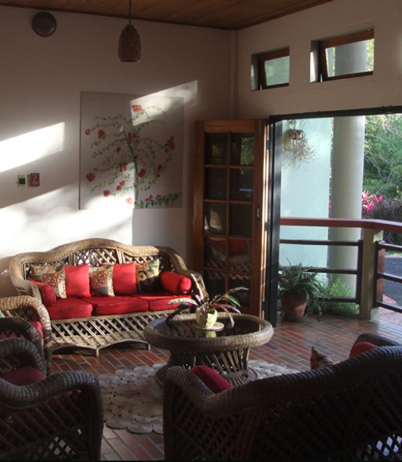 The lobby lounge of Cuffie River Nature Retreat, an eco resort in Trinidad and Tobago