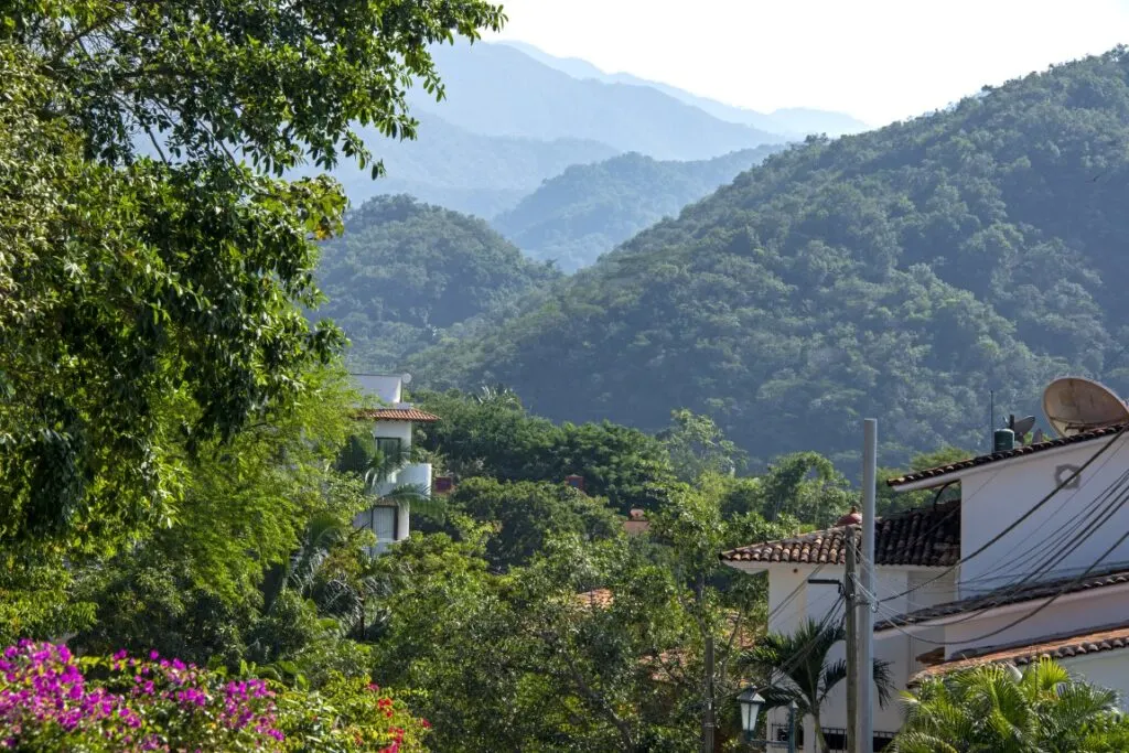 The Sierra Mountains in Puerto Vallarta, with residences in the foreground 