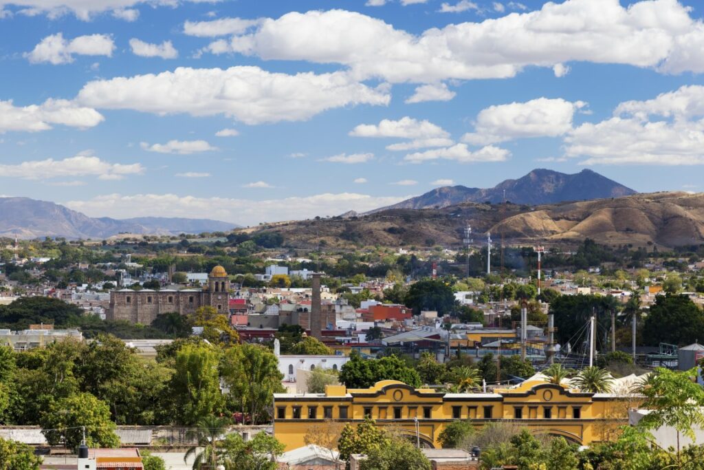 The historic town of Tequila backed by mountains