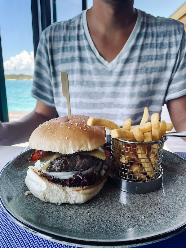 Close up image of a burger and fries