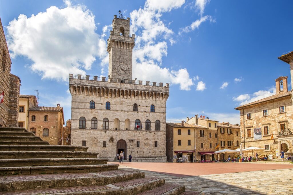 The town hall building in the central square of Montepulciano