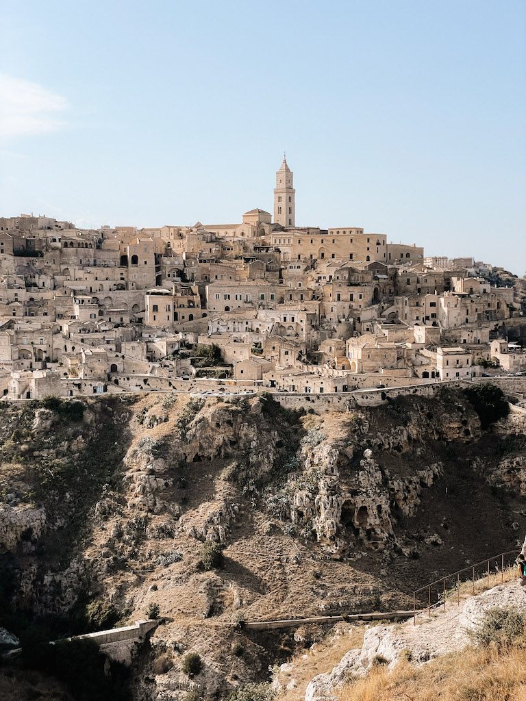 The buildings of Matera, built atop a rugged rock 