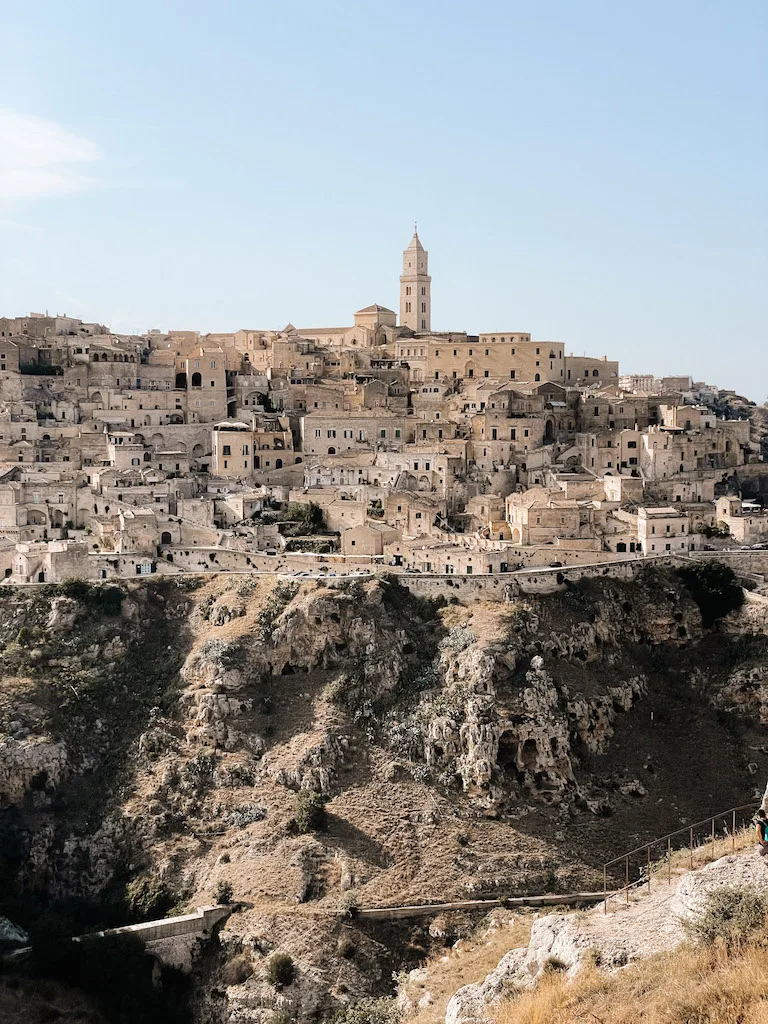 The buildings of Matera, built atop a rugged rock 