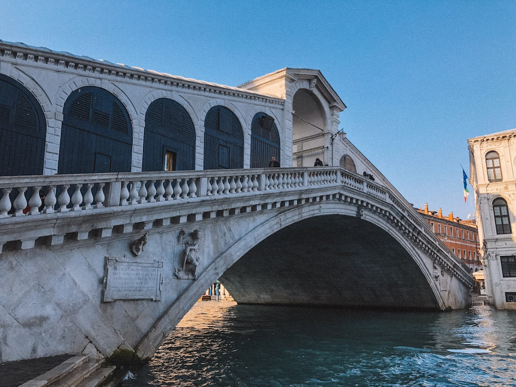 The Rialto Bridge over a canal in Venice