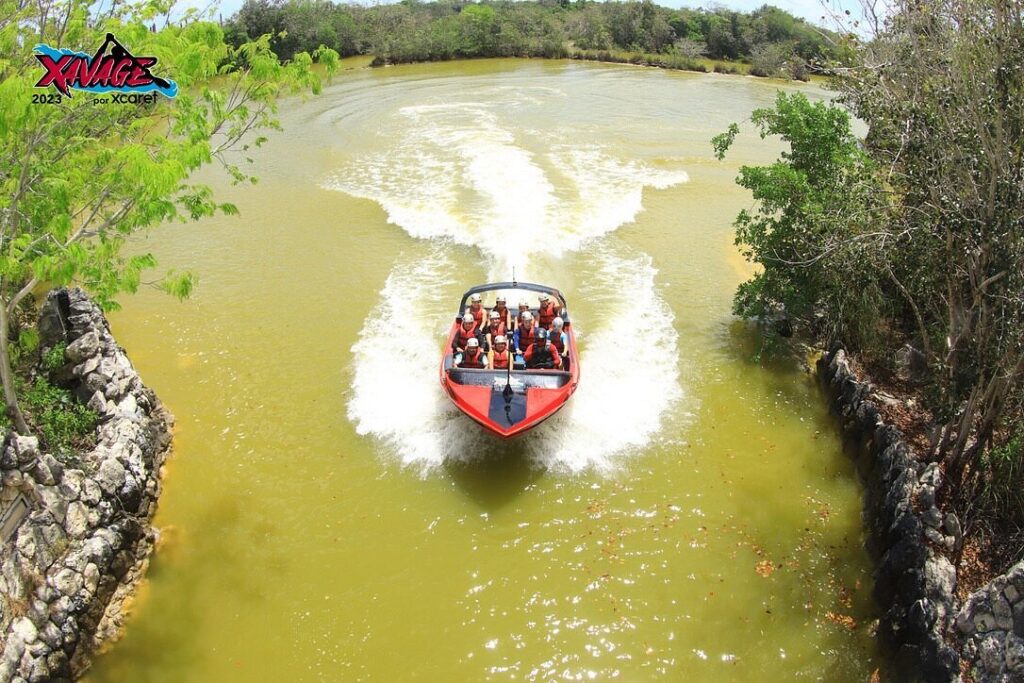 Boat rafting on a river in Xavage park in Mexico.