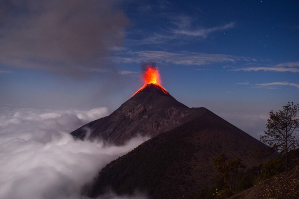 Volcano Acatenango spewing lava