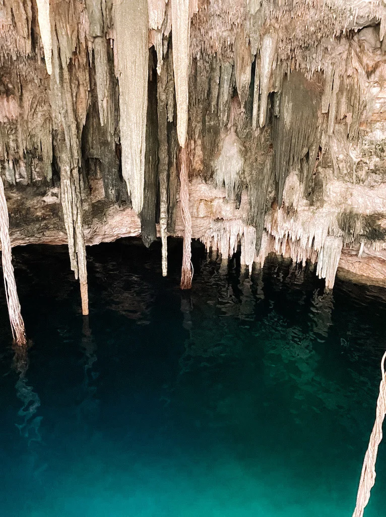 A cave cenote with stalactites.