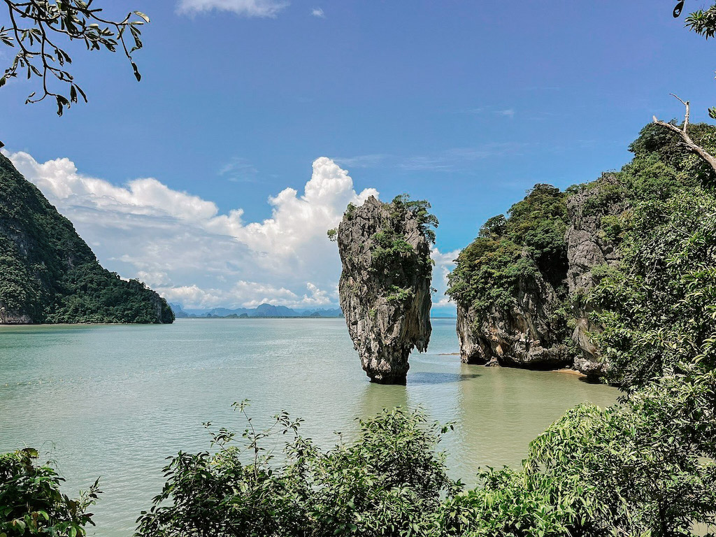 James Bond Island on a clear, bue sky day.