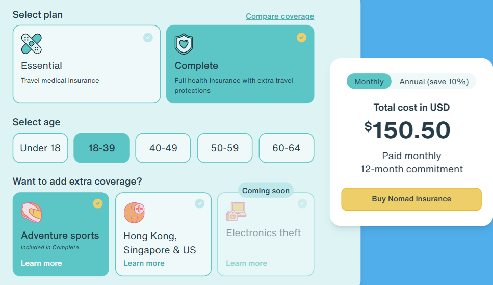 pricing of the complete insurance plan