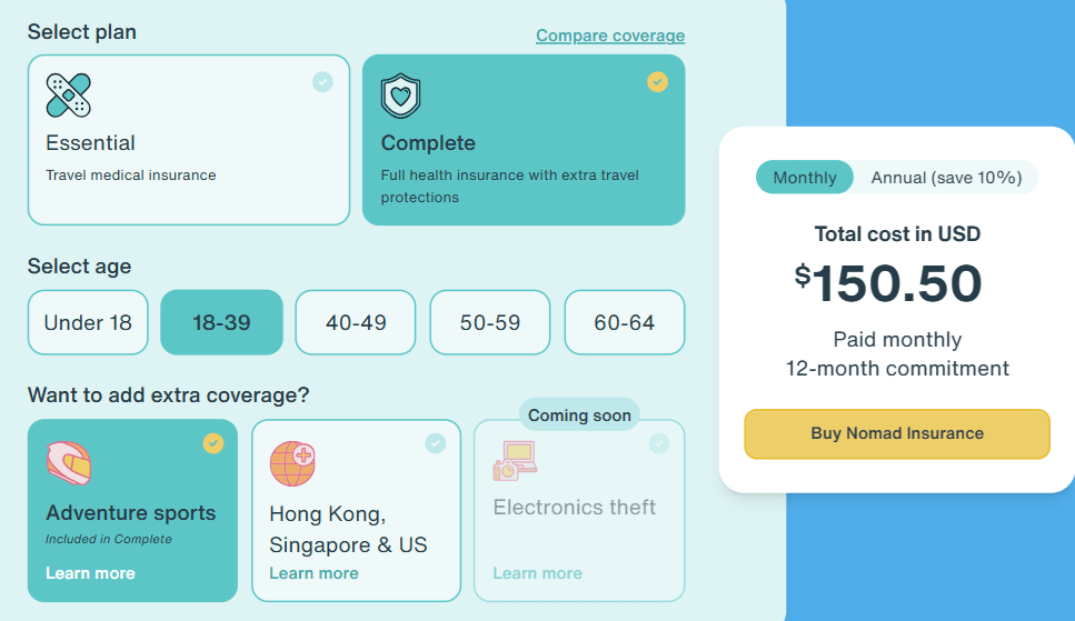 pricing of the complete insurance plan