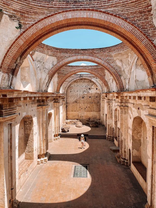 The interior of an ancient church with no roof